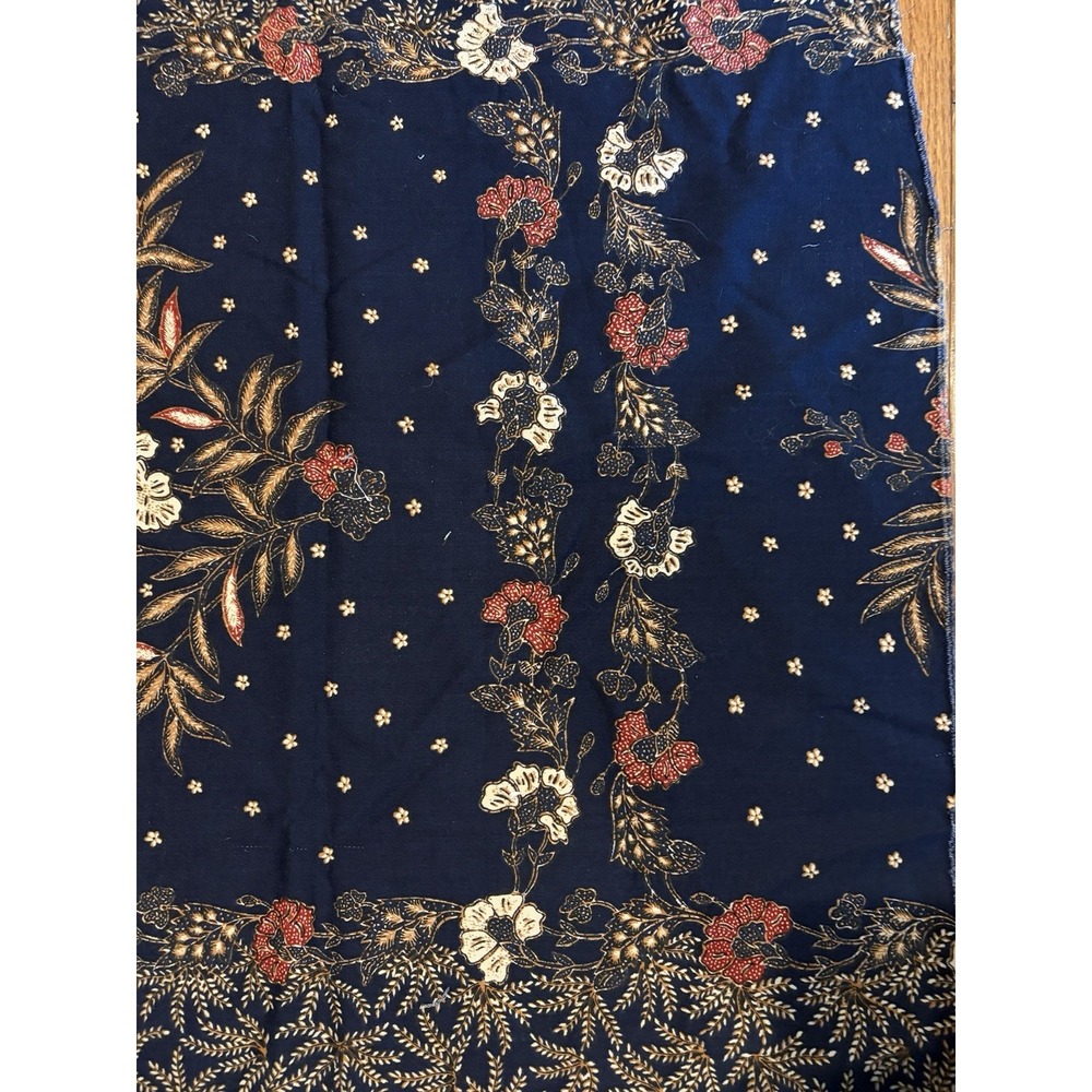 Vintage 70s Cotton Fabric Navy Floral Border Print Kroda Wimpa 5th Ave 35x53